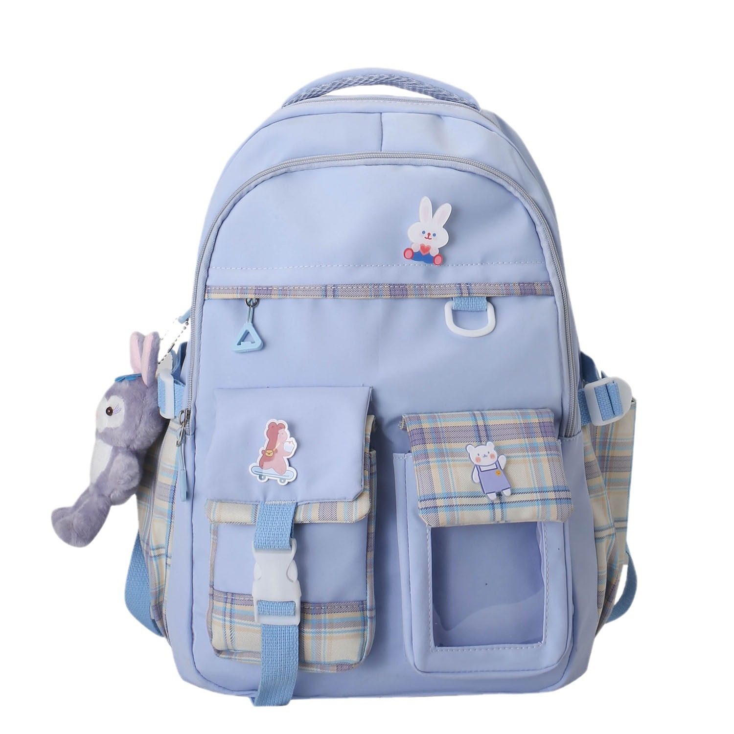 New cross-border large-capacity backpack for girls, cute cartoon schoolbags for primary and secondary school students, fashionable checkered casual backpack trend Item Picture