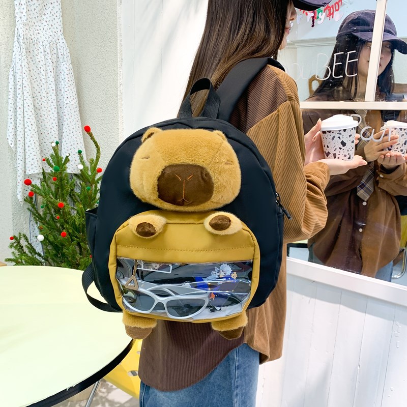 The new plush capybara backpack is cute and has a large capacity. It's a funny Capybara student schoolbag and a small cartoon backpack for girls details Picture