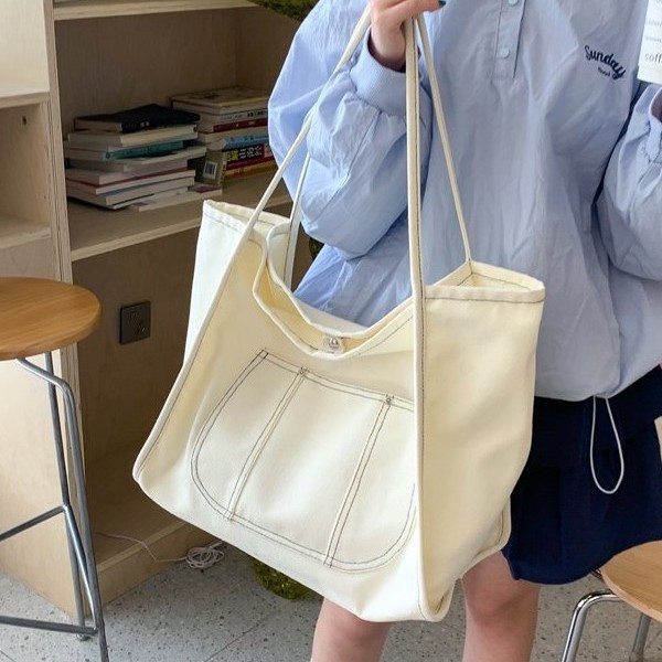 Large-capacity canvas single-shoulder bag, fashionable and versatile single-shoulder bag, casual commuting, college student class tote bag, mommy bag details Picture