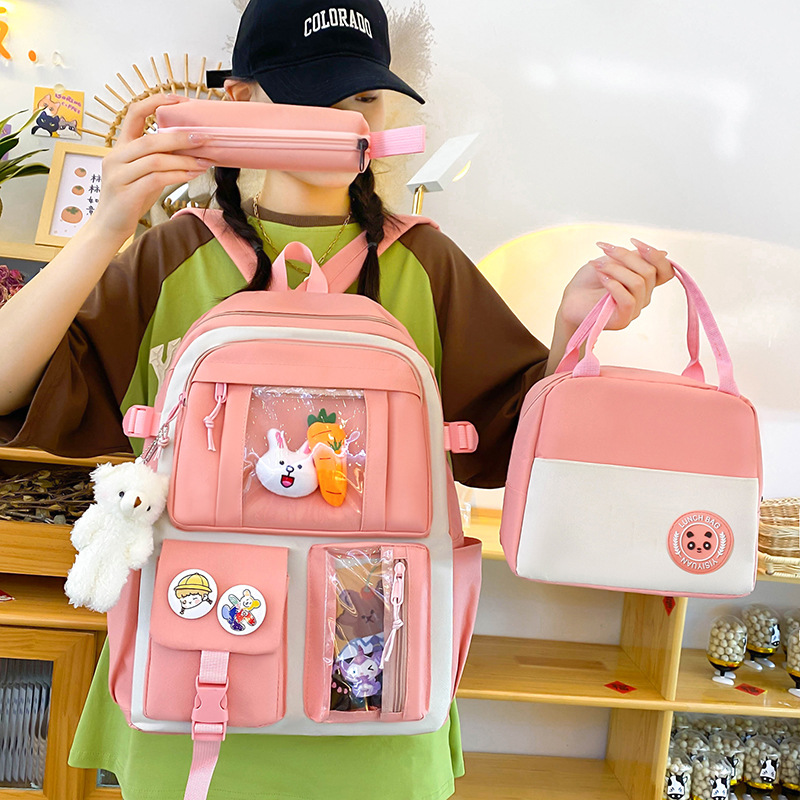 Cross-border Instagram schoolbag for girls, Korean version, large capacity, simple backpack for high school and junior high school, fresh and light outdoor casual backpack details Picture