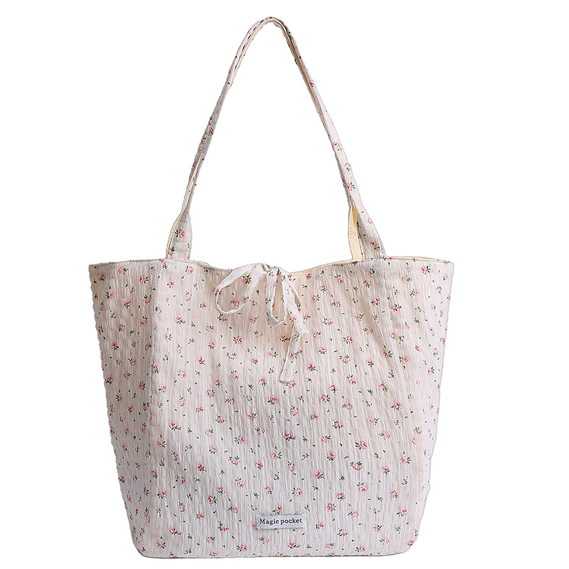 Spring and summer sweet floral single-shoulder bag, gently shining French tote bag, large-capacity Korean version double-sided tote bag for girls Item Picture