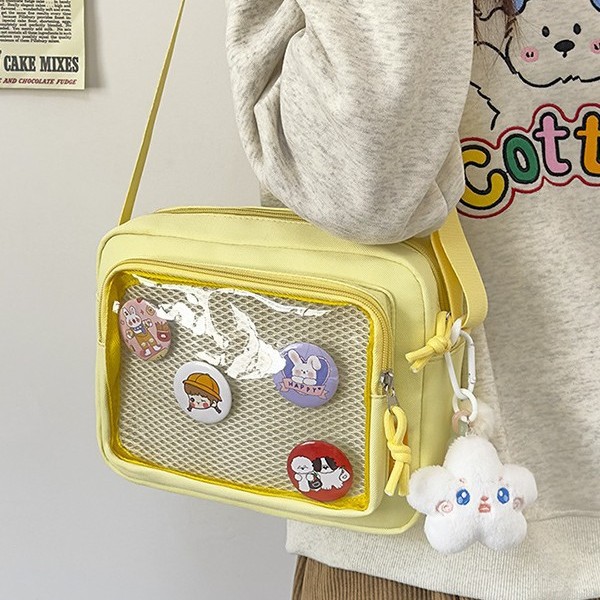 2025 Simple and transparent pain Bag, Japanese-style fresh girl bag, large capacity, cute student color-blocking single-shoulder crossbody bag Specification drawing