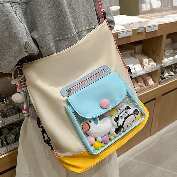 Fresh, new style, cute and versatile, color-blocking backpack, sweet Instagram pain bag, outdoor travel bag, single-shoulder bag details Picture