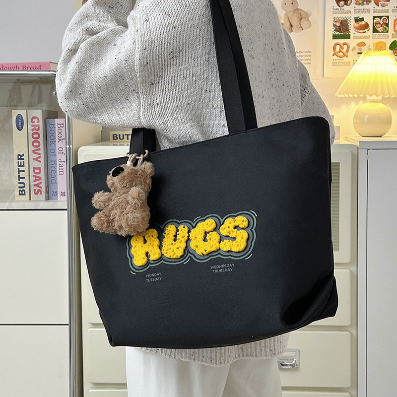 Cross-border trendy pattern letter shopping bag, girl cartoon handbag, cute new student tote bag, single shoulder Specification drawing