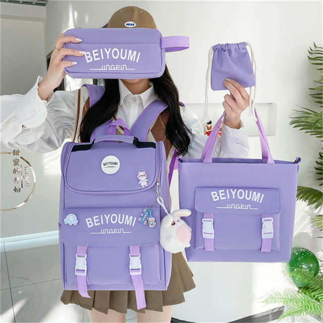 Korean version of ins lightweight, lightweight and spine-protecting four-piece set, high school, high school and college students' high appearance level tutorial bag backpack Specification drawing