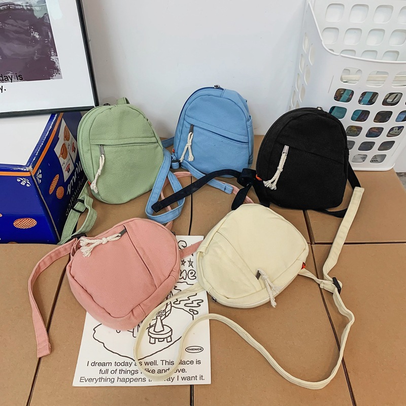 Canvas bag for women 2022 New artistic style summer small backpack, simple solid color mobile phone bag, single-shoulder crossbody bag for women Specification drawing