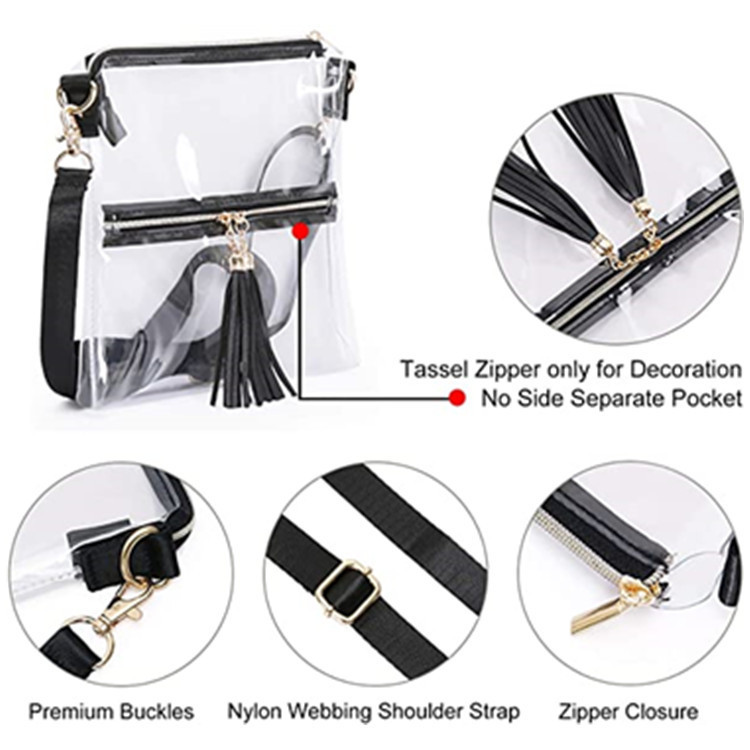 Cross-border transparent tassel small crossbody bag stadium approved front zipper pocket and adjustable shoulder strap processing customization Application Scenario