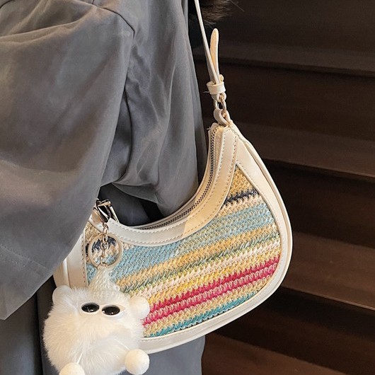 Seaside vacation underarm straw woven bag for women, new summer style, dazzling casual beach bag, simple single-shoulder crossbody bag Specification drawing