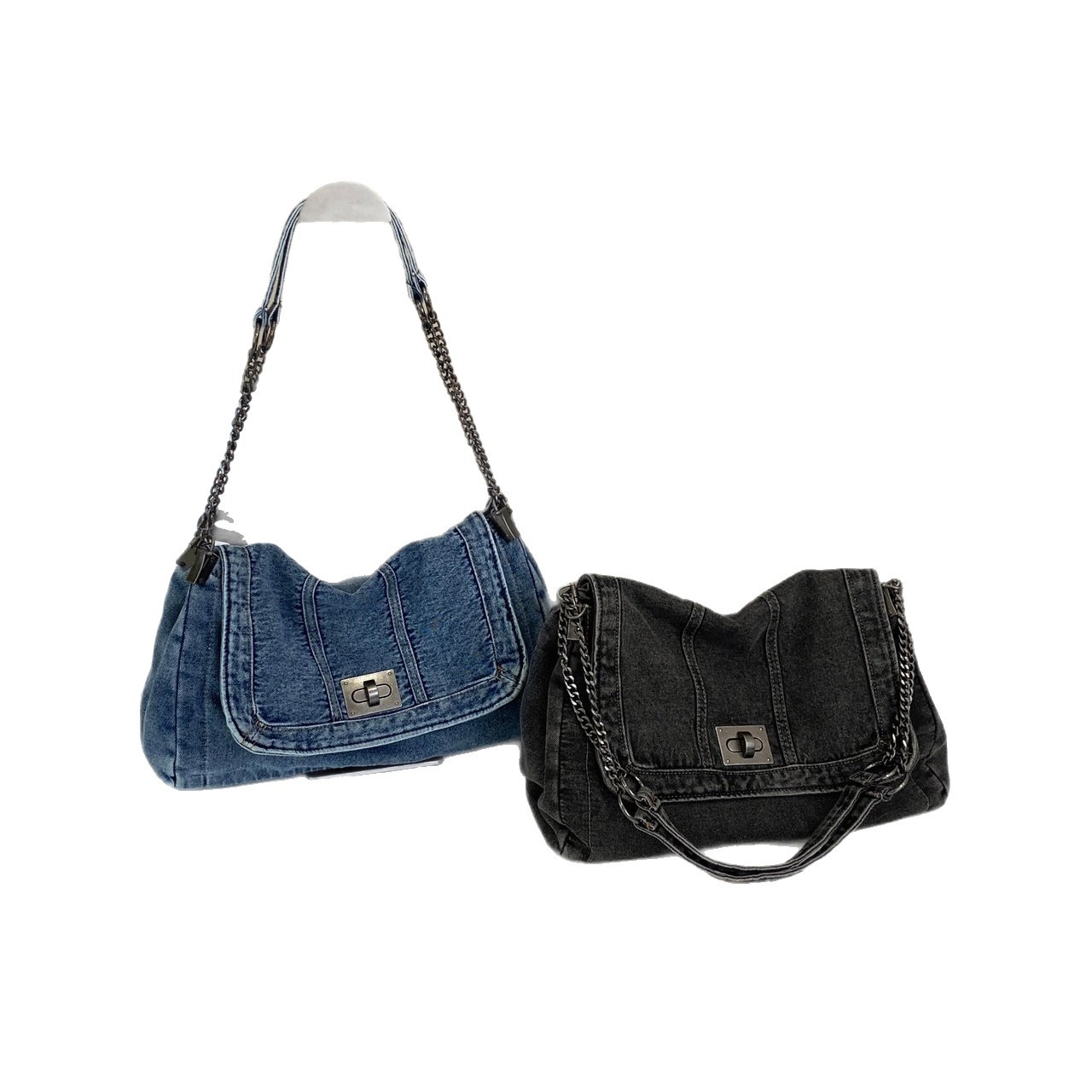 Cross-border denim bag for women 2025 Spring/Summer New fashion chain bag, large-capacity tote bag, single-shoulder bag Item Picture