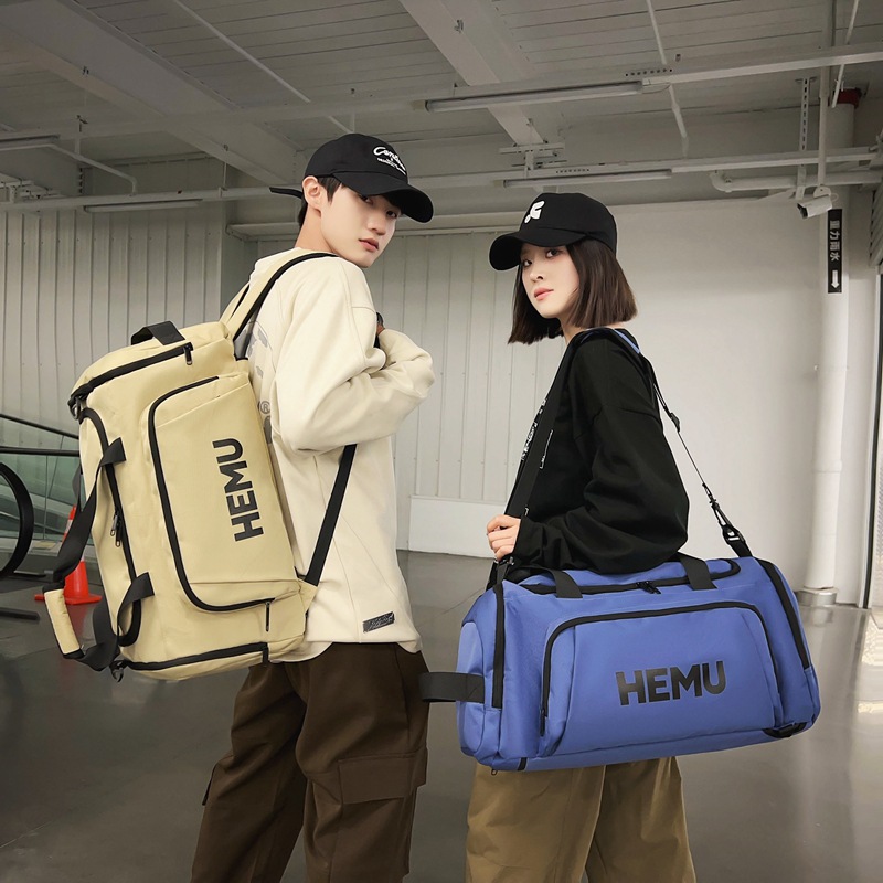 Trendy Korean-style letter travel bag, couple style fashionable sports and fitness bag, dry and wet separation outdoor camping storage bag full figure