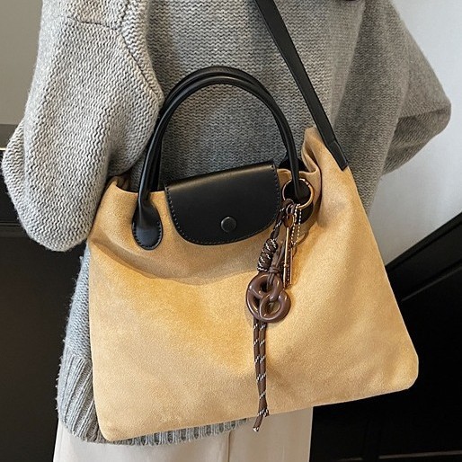 Suede handbag for women, 2024 new autumn and winter Maillard retro single-shoulder bag, large-capacity tote bag, crossbody full figure