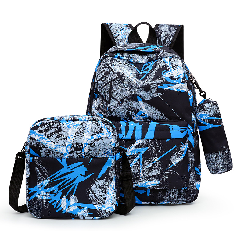 Wholesale men's three-piece backpacks, school bags for primary and secondary school students, Korean-style fashionable large-capacity water-resistant backpacks Specification drawing
