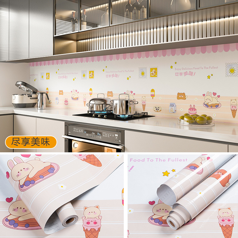 Kitchen oil-proof stickers, waterproof self-adhesive high-temperature resistant stove wallpaper, cabinet, stove, range hood fireproof wallpaper Specification drawing
