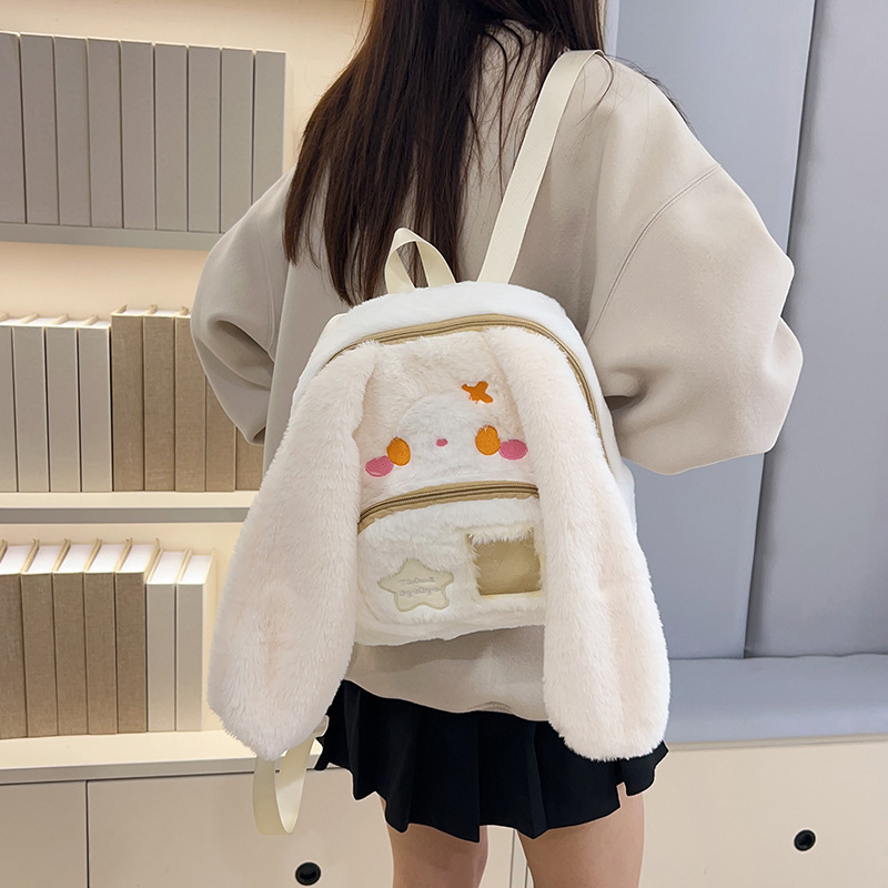 Cartoon long-eared rabbit plush backpack, large capacity, cute class backpack, personalized and girlish birthday gift backpack Application Scenario
