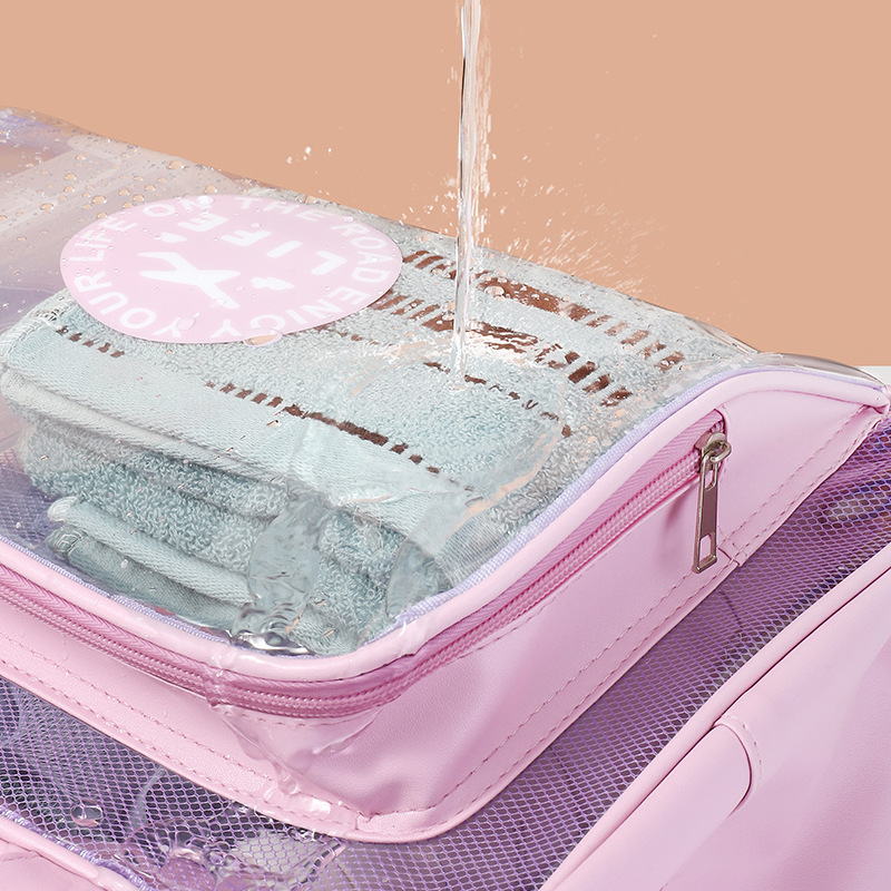 PVC simple toiletry bag, portable travel large-capacity waterproof bath bag, hand-held dry and wet separation storage bag Specification drawing