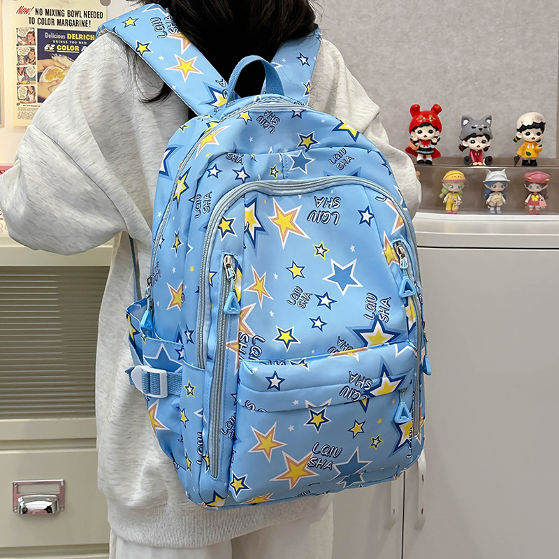 2024 New backpack for junior high school girls: Large-capacity star-printed schoolbag, a niche backpack for senior high school and college students details Picture