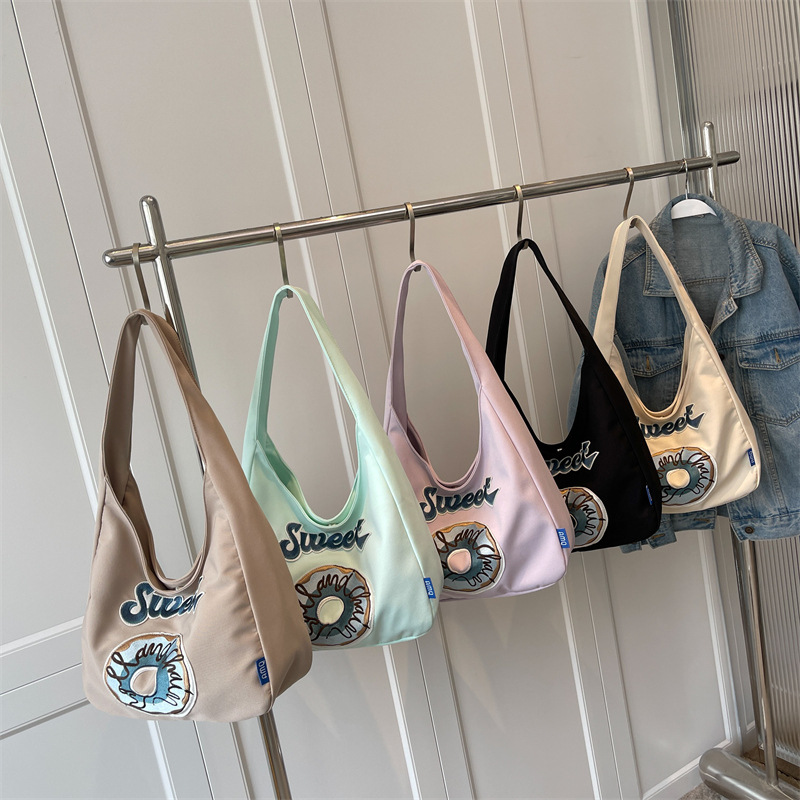 Embroidered canvas bag for women, 2022 new style college student class bag, simple underarm bag, fashionable shoulder bag, handbag Specification drawing