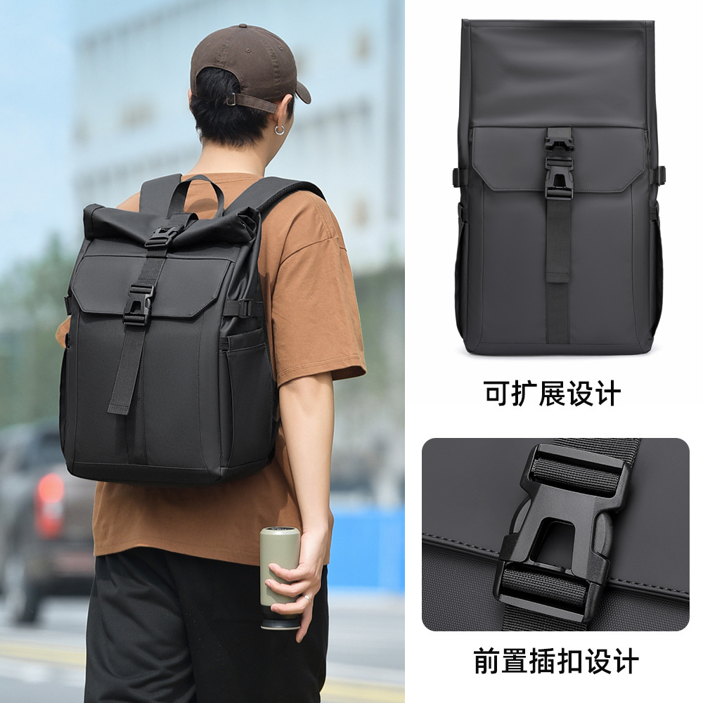 Cross-border rolled-up casual backpack for men, large-capacity outdoor travel backpack with rolled-up top and cover, commuting to work computer bag Application Scenario