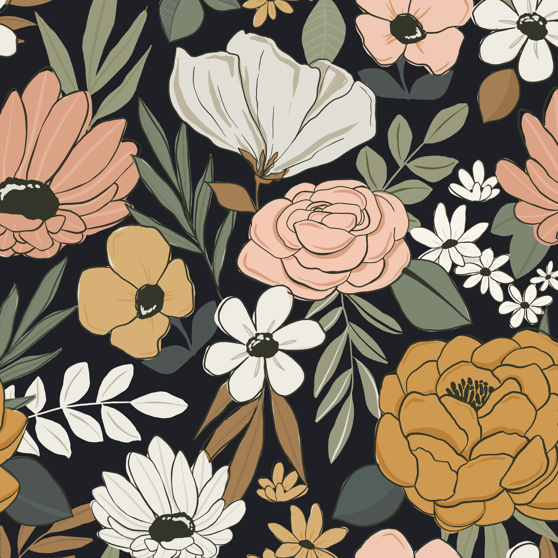 Cross-border best-selling living room background removable wallpaper with colorful flower patterns, seamless self-adhesive wallpaper RW321+330 Specification drawing