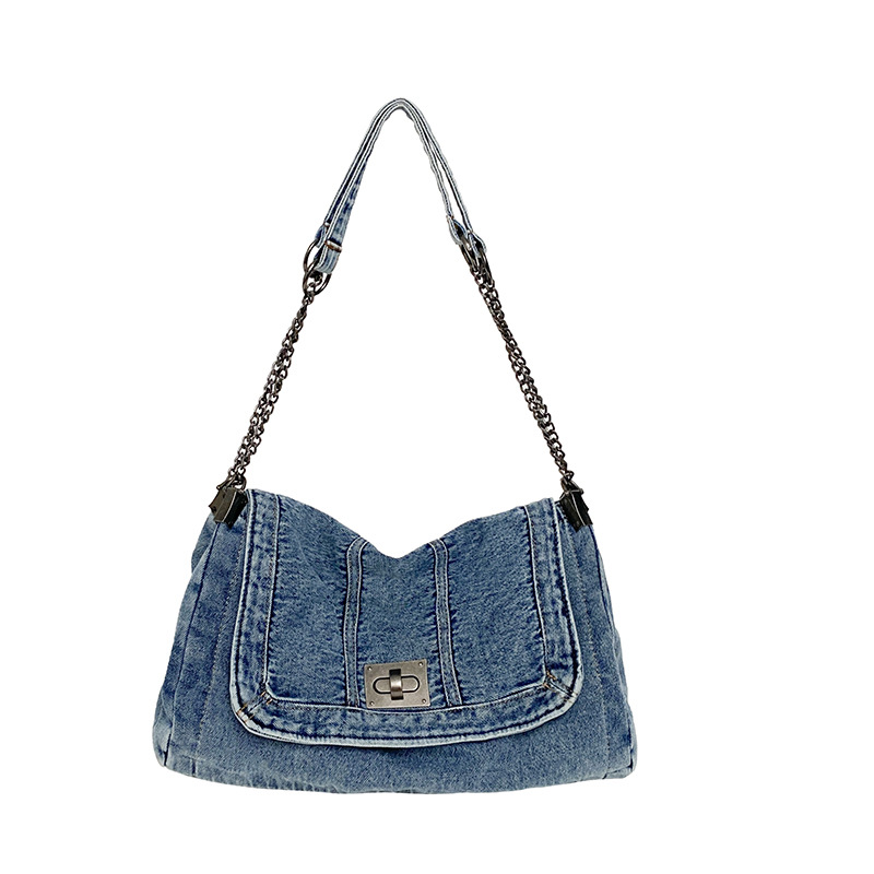 Denim bag for women 2025 Spring/Summer New fashion chain bag, large-capacity tote bag, single-shoulder crossbody bag, cross-border Item Picture