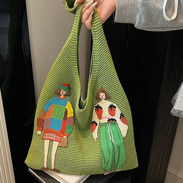 Cute and girlish rainbow bag, knitted bag, large-capacity tote bag, student vest bag, trendy woolen bag for girls details Picture
