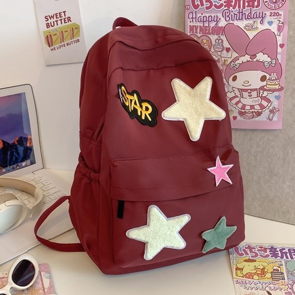 New casual backpack for junior high school students, large-capacity Korean-style schoolbag, fashionable and cute star academy style backpack Specification drawing