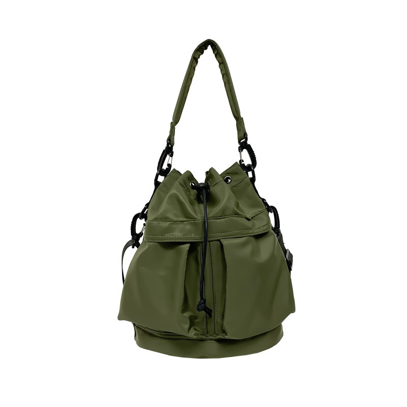 Cool single-shoulder crossbody bag 2025 New Korean style fashionable casual bucket bag large capacity nylon hand-held drawstring bag Item Picture