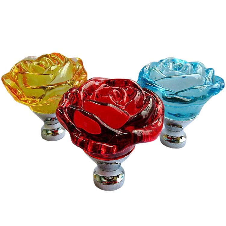Colorful single-hole crystal rose handle, European-style wardrobe, cabinet, bedside, wine cabinet door, crystal handle, glass handle Item Picture