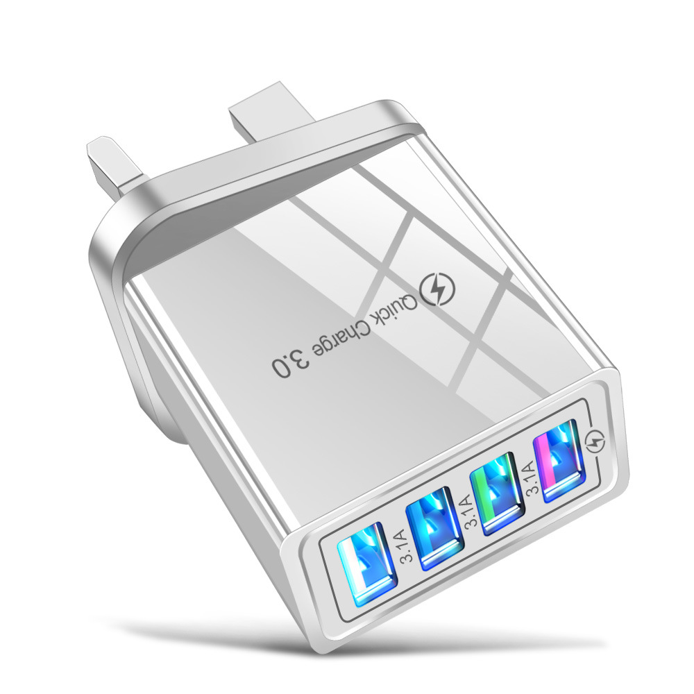 4USB mobile phone charger, UK, European and US standard LED with light color travel charger head, cross-border wholesale details Picture