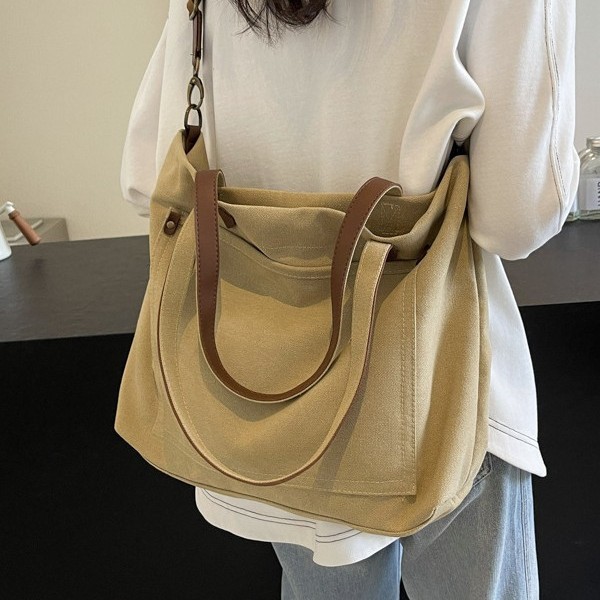 Casual canvas bag, women's single-shoulder crossbody bag, large-capacity Korean version Harajuku handbag, men's simple and versatile tote large bag details Picture