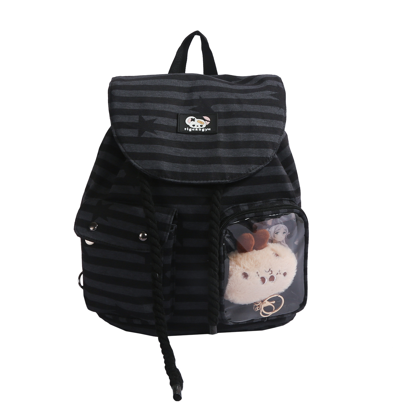 Functional Star double-shoulder retro striped and niche checkered backpack, new Korean schoolbag, versatile and large-capacity backpack Item Picture