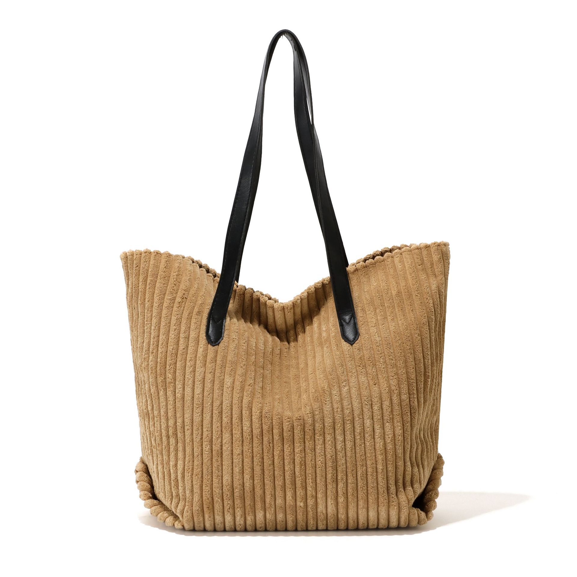 2024 Autumn/Winter new versatile corduroy single-shoulder bag, women's large-capacity tote bag, school-style corduroy class bag Item Picture