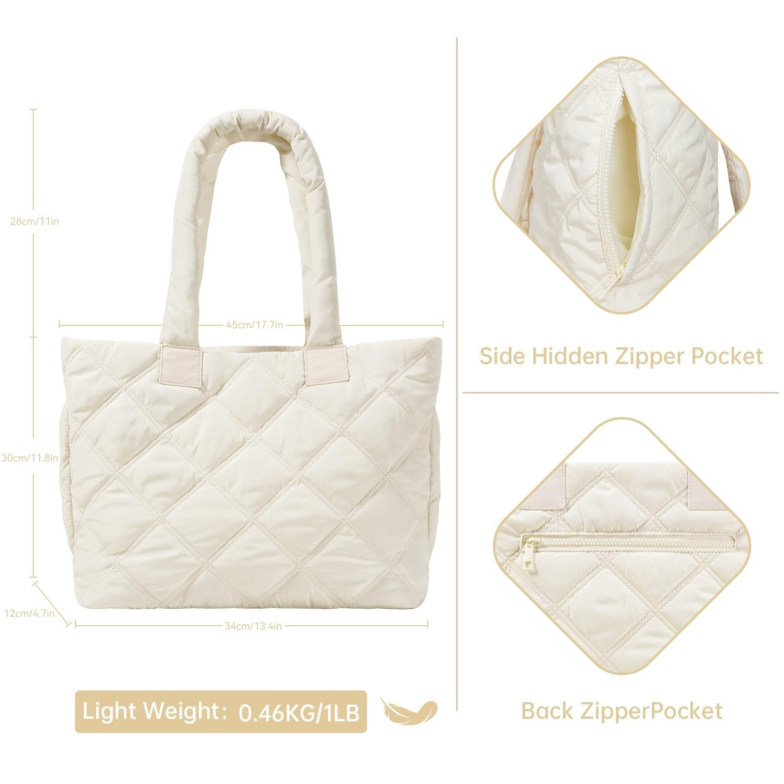 Amazon's new women's handbag, quilted women's zipper handbag, down work bag, single-shoulder bag details Picture
