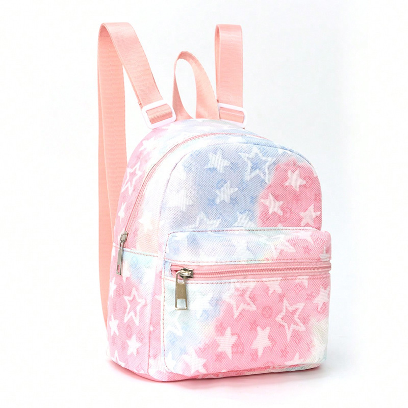 This simple, casual and cute multi-color star-printed large-capacity backpack is suitable for outdoor travel, school and daily life full figure