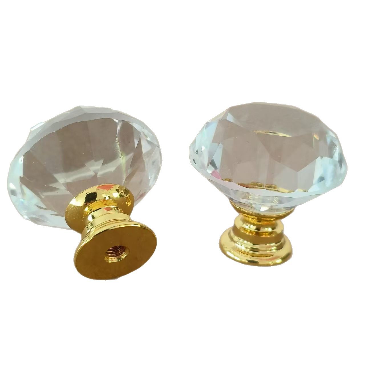Source factory supplies crystal handles, drawers, cabinets, door handles, transparent diamond, gold base, single-hole knob handles, 30MM Item Picture