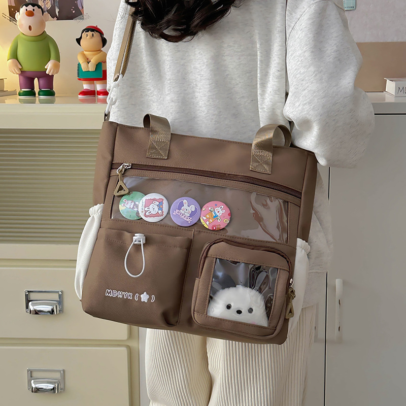 Japanese-style ins girl backpack, fashionable and versatile, soft girl student class tutorial handbag, solid color single-shoulder crossbody bag details Picture