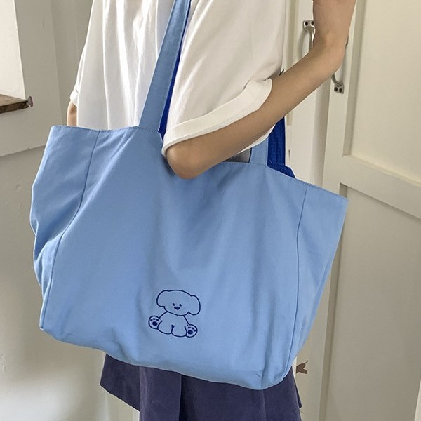 Embroidered lettered double-sided tote bag for women, 2025 new versatile colorful fabric bag, large capacity single-shoulder bag for commuting details Picture