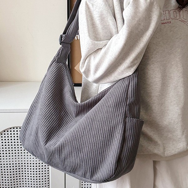 2024 New stylish Korean-style corduroy single-shoulder large bag, casual retro, simple crossbody bag, tote bag full figure
