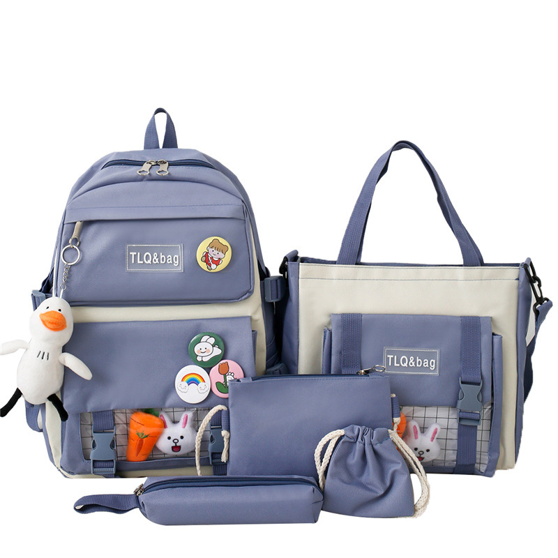 New Korean version Harajuku style high-capacity five-piece student backpack for junior high school girls, casual student backpack Item Picture