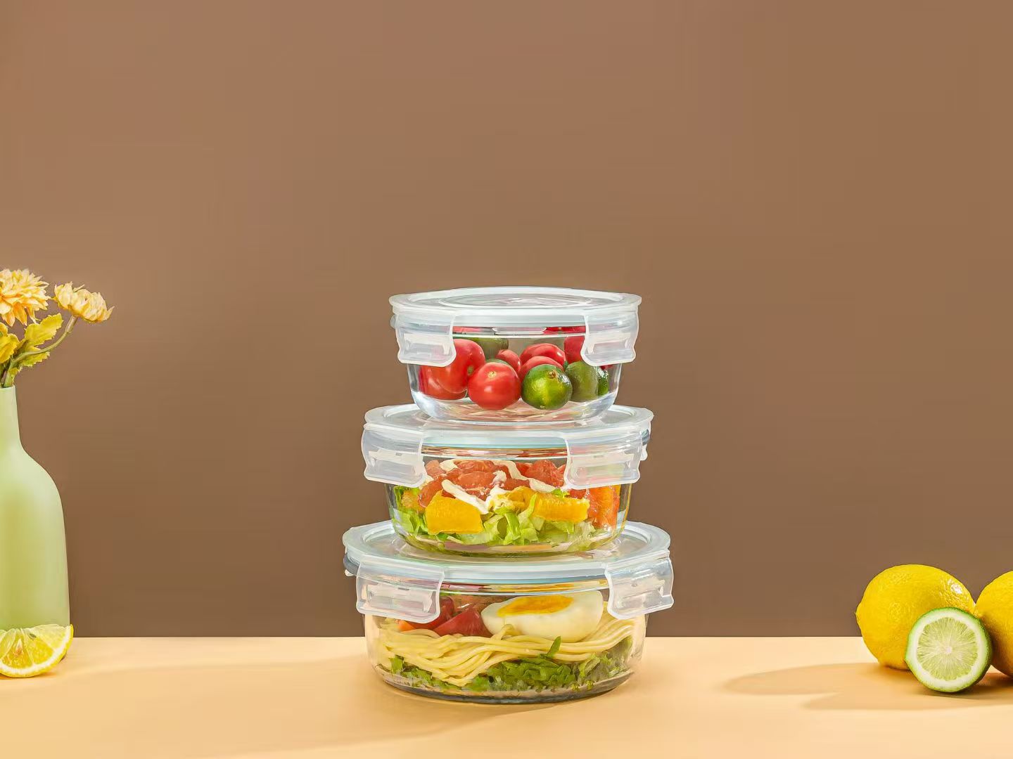 便当盒带饭餐盒可微波炉加热冰箱冷藏保鲜盒高硼硅玻璃带盖密封盒