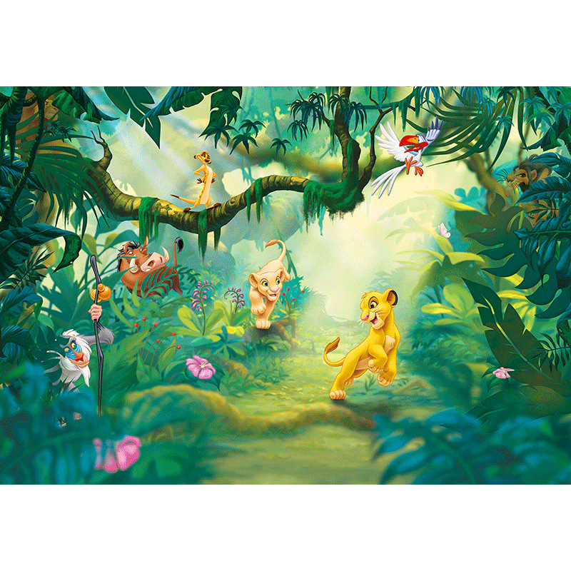 Cross-border delivery of Amazon Nordic cartoon hand-painted lion animal forest living room TV background wall pvc wallpaper Specification drawing