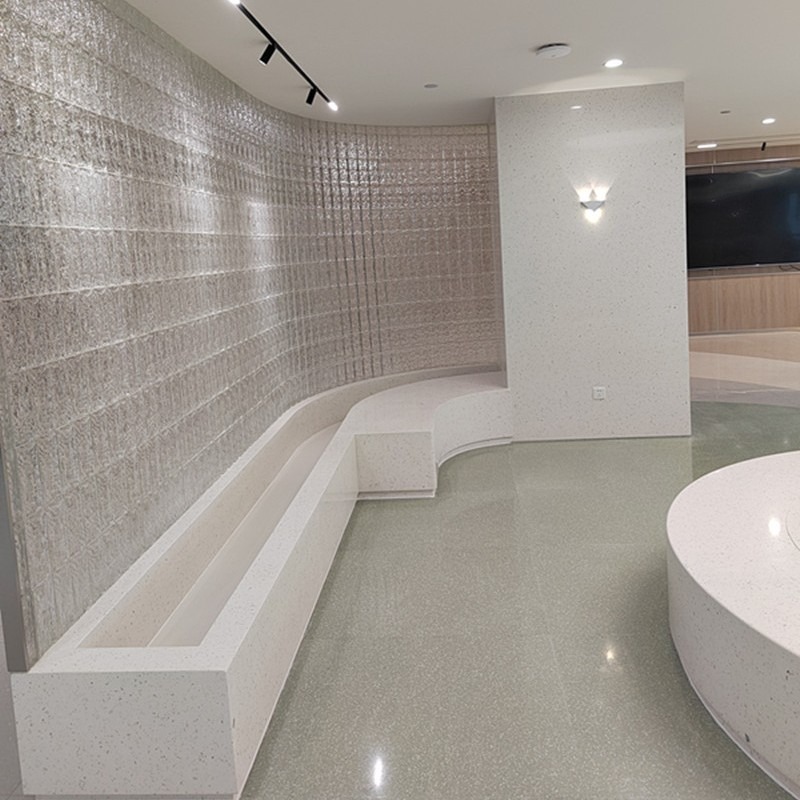 Glacier Blue artificial inorganic terrazzo manufacturer offers a variety of terrazzo countertop and anti-slip floor tiles, which can be customized for shopping malls Application Scenario