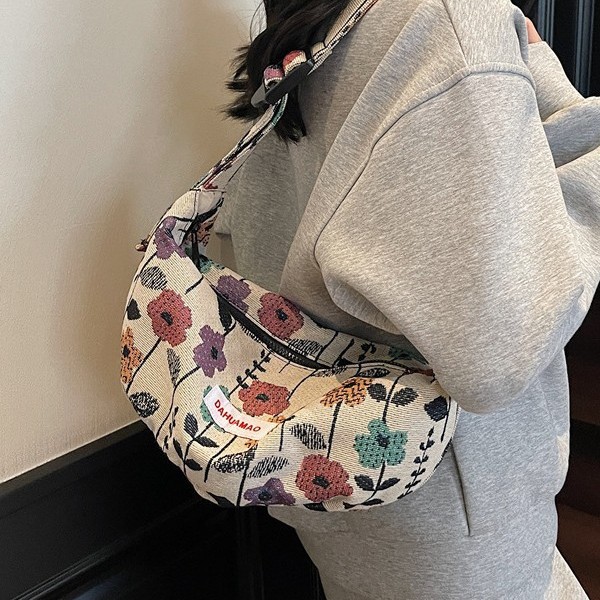 Large-capacity canvas bag for women, 2025 new style versatile ethnic bestseller, single-shoulder crossbody bag, commuting dumpling bag Specification drawing