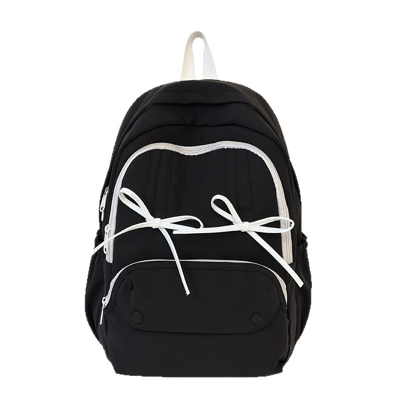 New pleated drawstring bow design schoolbag for female junior high school, senior high school and college students traveling on backpacks Item Picture