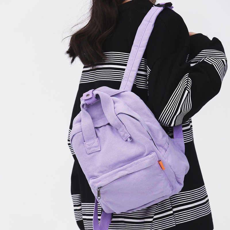 2024 New style backpack for female students, artistic and retro canvas bag, solid color, casual and versatile, small backpack for shopping and traveling details Picture