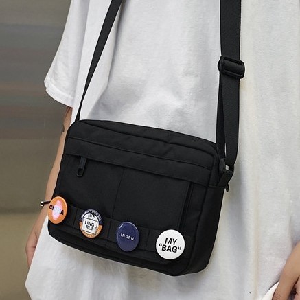 Crossbody bag for men, Japanese and Korean Instagram trendy brand small backpack, sports and leisure functional messenger bag, mobile phone bag, student single-shoulder bag Specification drawing