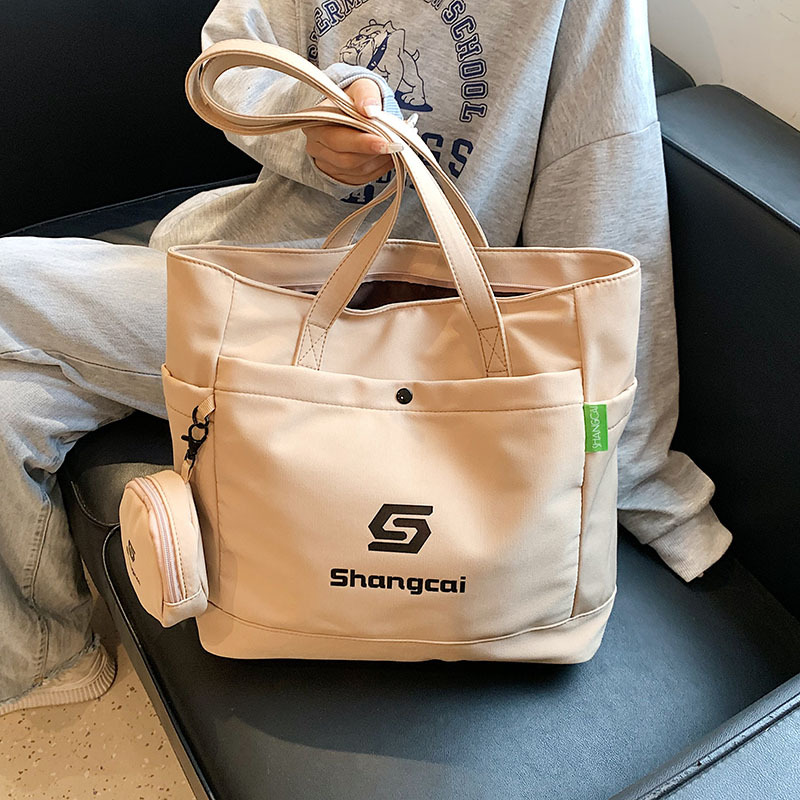 Tote bag, women's large-capacity hand-held shoulder bag, college student class bag, fashionable commuting bag, simple nylon canvas bag full figure