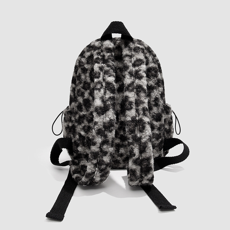 Leopard print backpack for women, 2024 New style, trendy, large-capacity, lightweight travel bag, daily commuting, plush lady's small backpack Specification drawing