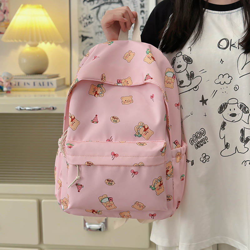 Korean version cute and soft girl, junior high school student bear schoolbag 2024 new style, fresh and clean high school and college student backpack details Picture