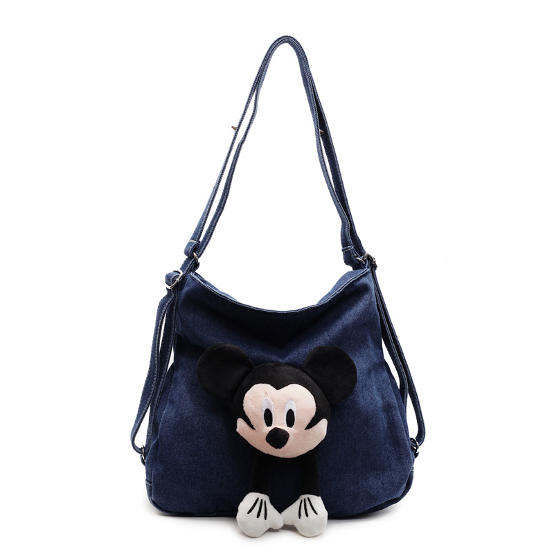 Denim schoolbag for female college students, high appearance level, single-shoulder dual-purpose fashionable backpack, ins simple and versatile commuting backpack Item Picture